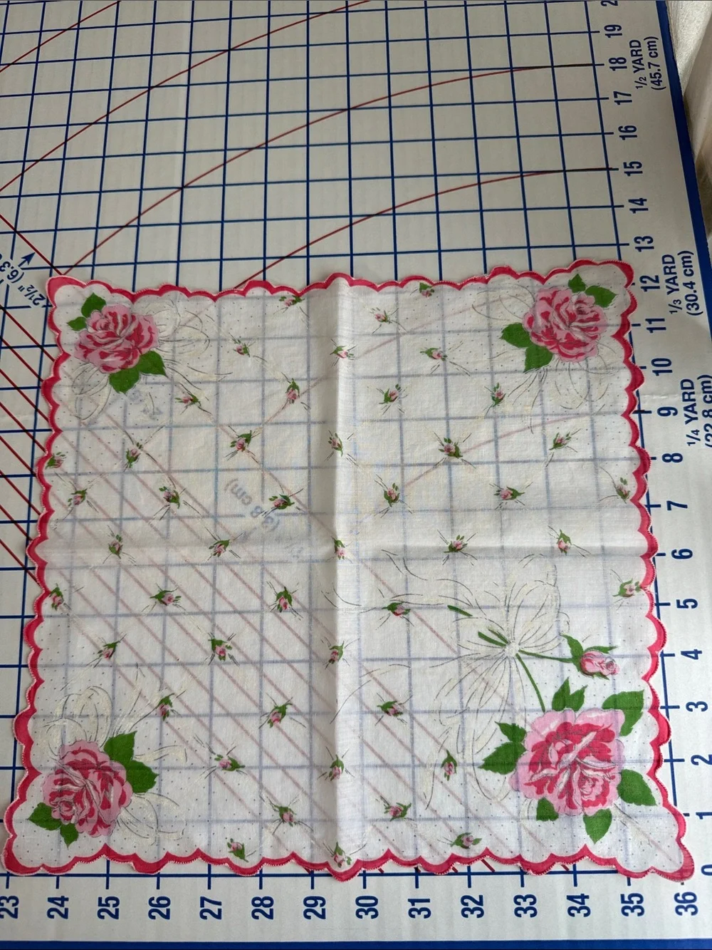 Lot of 3 Vintage Floral Cotton Handkerchiefs Pink Roses Cottagecore